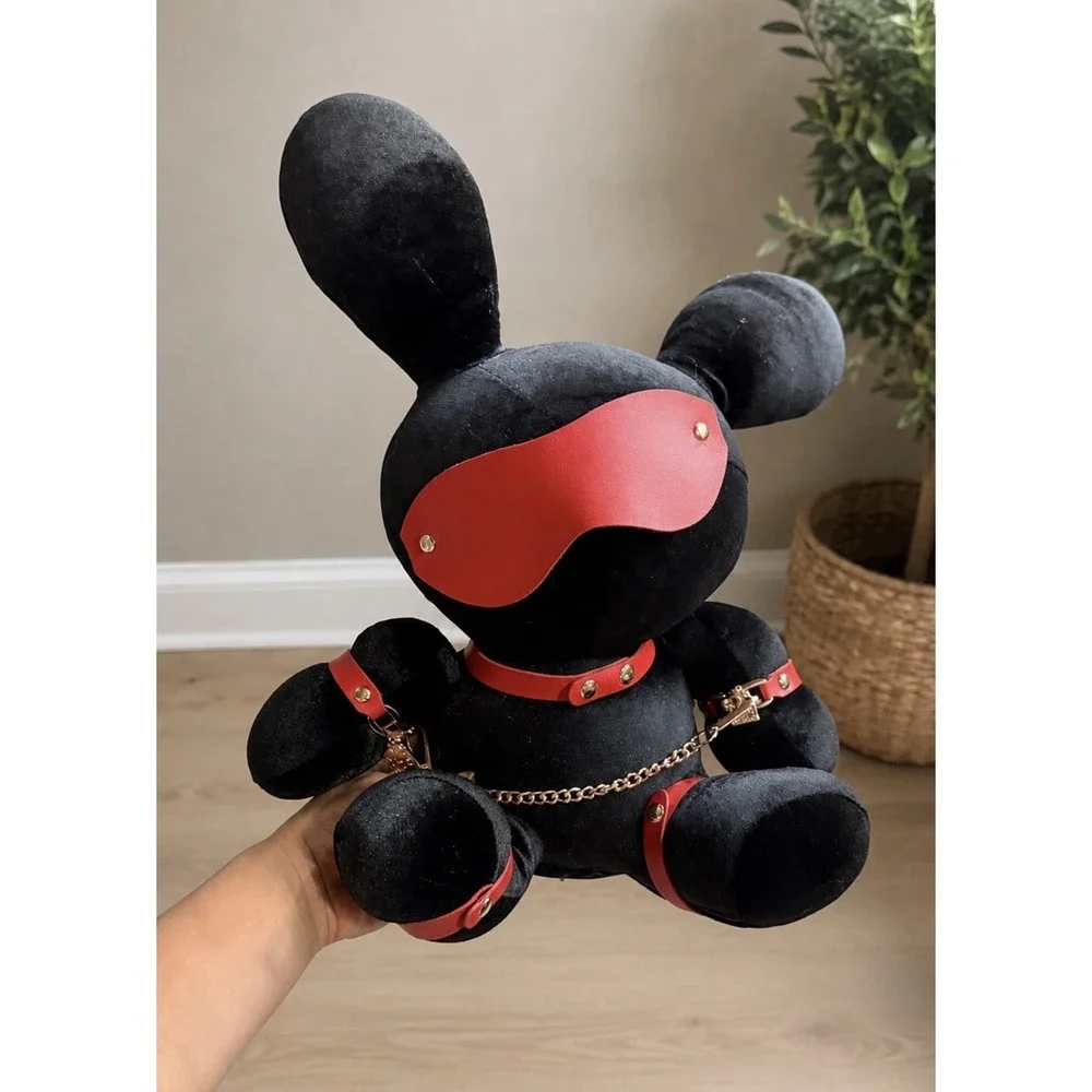 Rabbit Bondage Velvet Plush – Stylish & Kinky Collectible Black And Red Plush